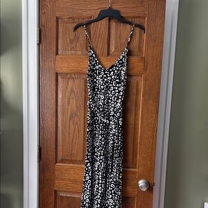 Scoop Stylish Black and White Leopard Print Jumpsuit